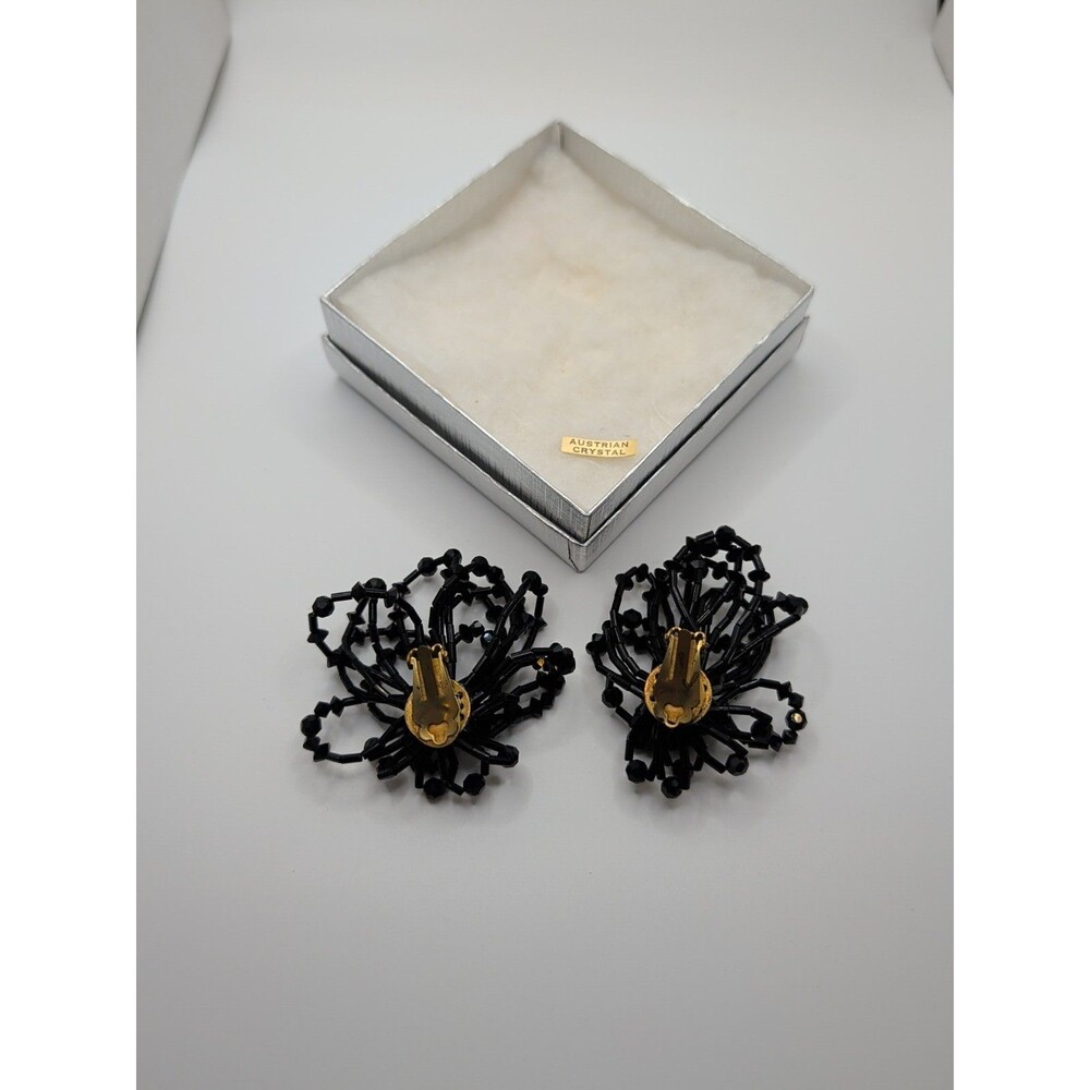 Vintage Black Beaded Clip-on On Earrings